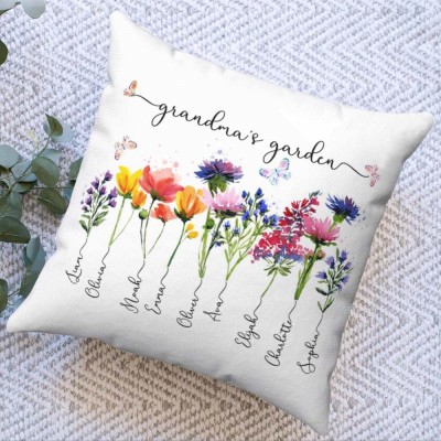 Personalized Grandma's Garden Pillow Birth Month Flower With Kids Name For Mother's Christmas Day