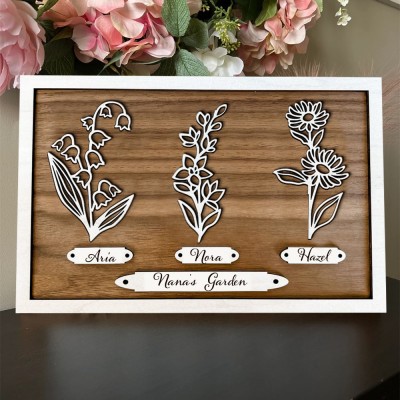 Custom Nana's Garden Birth Month Flower Frame With Grandkids Names For Mother's Day