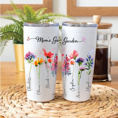 Personalized Mom's Garden Tumbler With Kids Name and Birth Month Flower For Mother's Day