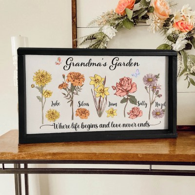Custom Grandma's Garden Frame With Grandkids Name and Birth Month Flower For Mother's Day
