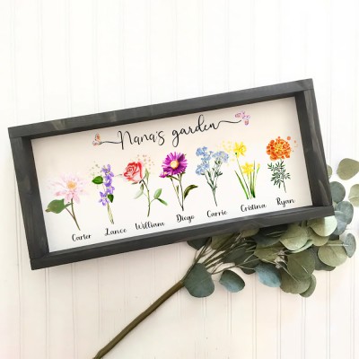 Personalized Nana's Garden Frame Sign With Grandkids Names and Birth Month Flower For Mother's Day