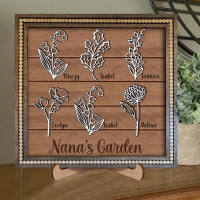 Custom Nana's Garden Birth Month Flower Frame With Grandchildren's Names For Mother's Day