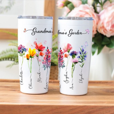 Personalized Grandma's Garden Tumbler With Grandkids Name and Birth Month Flower For Mother's Day