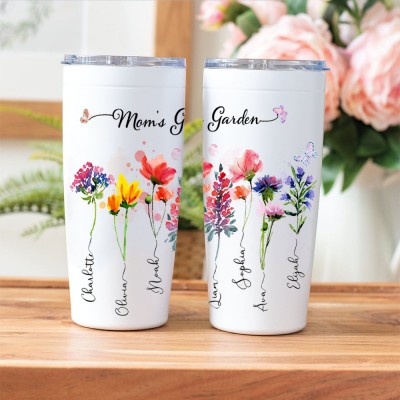 Personalized Mom's Garden Tumbler With Kids Name and Birth Month Flower For Mother's Day