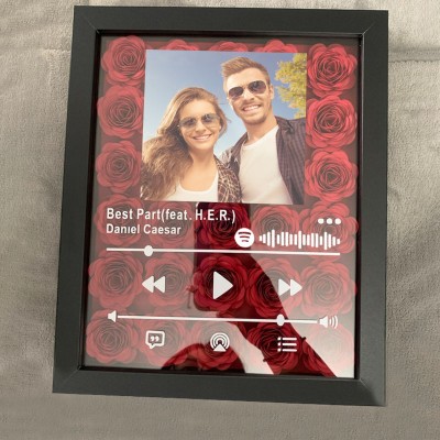 Personalized Spotify Flower Shadow Box With Couple Photo For Wedding Anniversary Valentine's Day