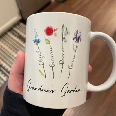 Grandma's Garden Mug Personalized Birth Month Flower With Names Gift Ideas For Nana Gigi Mother's Day