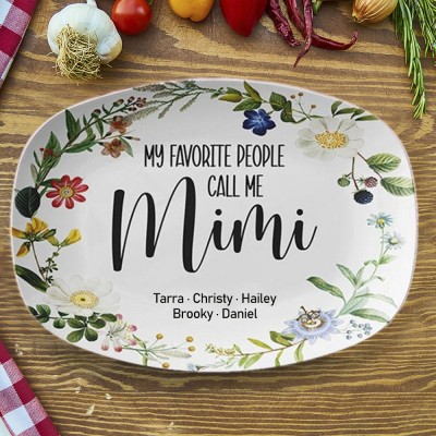 My Favorite People Call Me Mimi Personalized Platter for Grandma With Grandchildren's Name