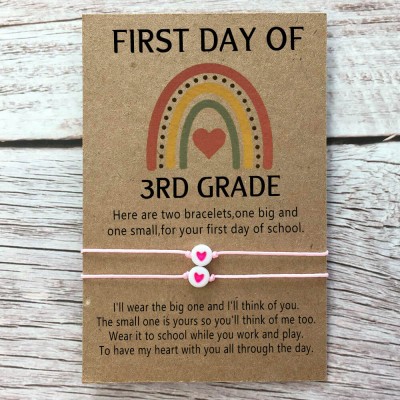 First Day of 3rd Grade Back to School Bracelet Mommy and Me Anxiety Separation Wish Gifts For Kid Set of 2