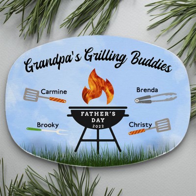 Personalized Barbecue Platter With Kids Name For Dad Grandpa's Grilling Buddies Father's Day