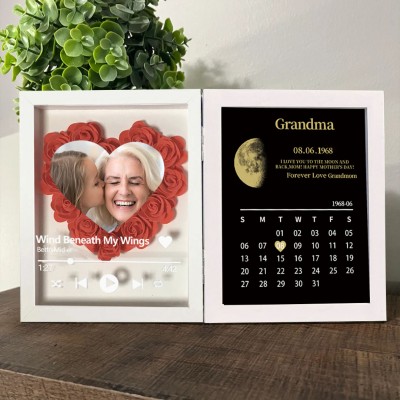 Personalized Flower Shadow Box Moon Phase Calendar with Names Gift for Mother's Day