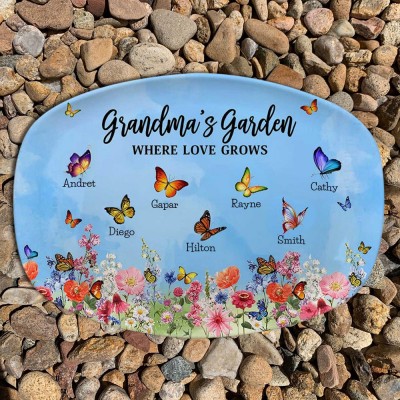 Custom Grandma's Garden Flower Butterfly Platter With Grandkids Name For Mother's Day Christmas