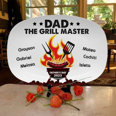 Personalized Barbecue Platter With Names For Father's Day Dad The Grill Master