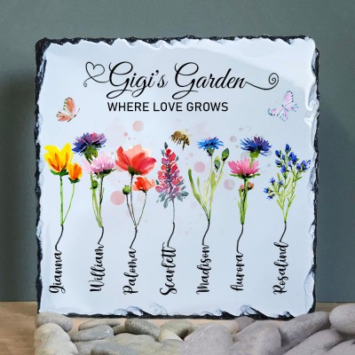Personalized Gigi's Garden Birth Flower Plaque With Grandkids Names For Mother's Day Christmas