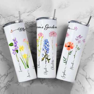 Personalized Mom's Garden Tumbler With Kids Name and Birth Month Flower For Mother's Day