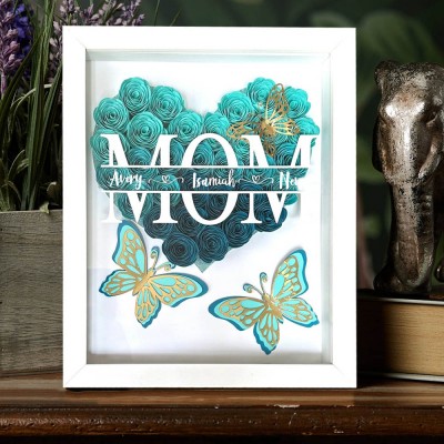 Personalized Butterfly Mom Flower Shadow Box With Kids Name For Mother's Day Home Living Decor