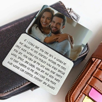 Personalized Metal Wallet Photo Card Love Note Anniversary Gift for Him Her