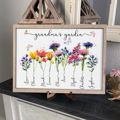 Personalized Grandma's Garden Frame Sign With Grandkids Names and Birth Flower Unique Mother's Day Gift