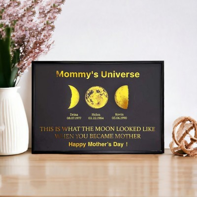 Custom Moon Phase Wood Sign Mommy's Universe Best Gift For Mother's Day