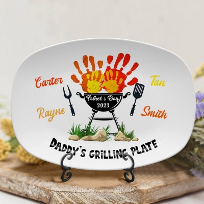 Personalized Daddy's Grilling Platter BBQ Plate With Kids Name For Father's Day
