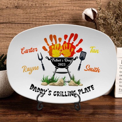 Personalized Daddy's Grilling Platter BBQ Plate With Kids Name For Father's Day