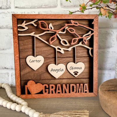 Custom Family Tree Sign With Grandchildren Name Engraved Wall Art Gift Ideas For Grandma Mother's Day