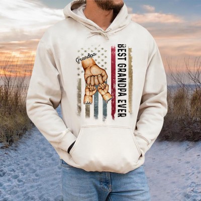 Personalized Best Grandpa Ever Fist Bump Hoodie With Kids Name For Father's Day Gift Ideas