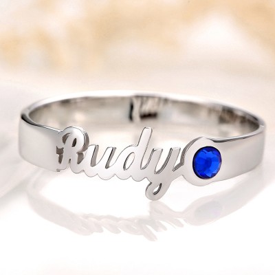 S925 Sterling Silver Personalized Name Ring With Birthstone