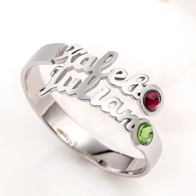 S925 Sterling Silver Personalized Name Ring With Birthstone