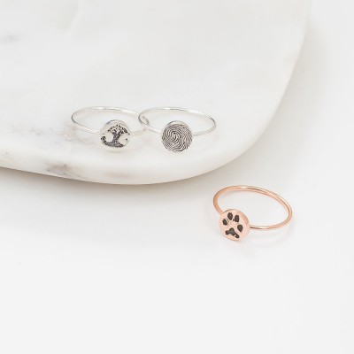 S925 Sterling Silver Custom Paw Print Ring | Personalized Fingerprint |  Pet Lover Gift