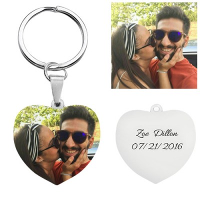 Customize Photo Keychain Titanium Steel Heart Shaped