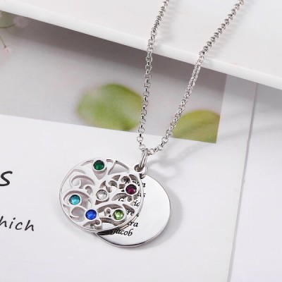 Engravable Family Tree Necklace with 1-6 Birthstones