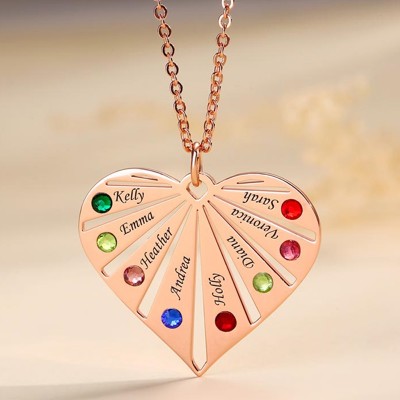 Personalized 1-8 Engraving Family Name Heart Necklace With Birthstone