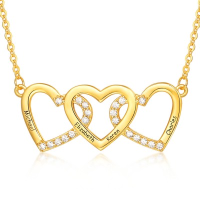 Personalized Gold Hearts Engraved Name Necklaces With 2-3 Love Hearts Jewelry For Her