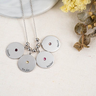 Personalized Birthstones Pendants Name Necklace With 1-10 Charms