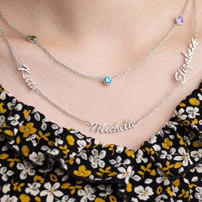 Personalized Birthstones Layered Name Necklace With1-6 Names