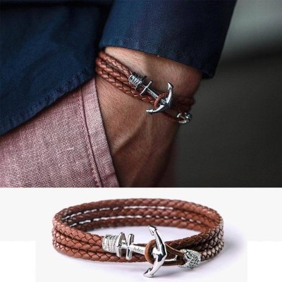 New Hot Style Men's Gifts Personalized Anchor Name Engraving Leather Bracelets
