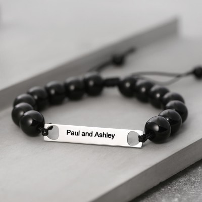 Mens Personalized Beads Engraved Name Bracelet