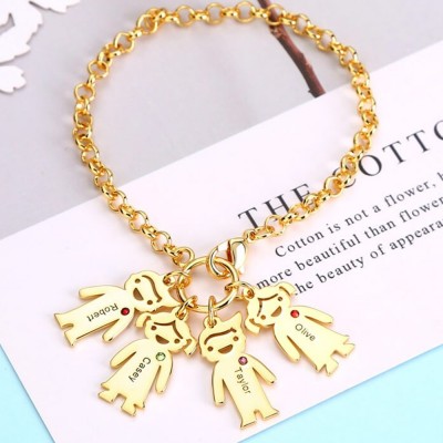 Custom Charms Kids Birthstones Engraved Name Bracelets with 1-6 Children Pendants