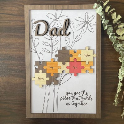 Personalized Dad Puzzle Sign With 1-20 Kids Name For Father's Day