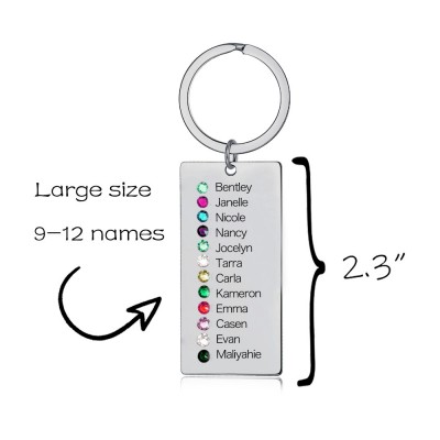 Personalized 9-13 Engraving Names with Birthstone Key Chain Gift For Monther's Day 