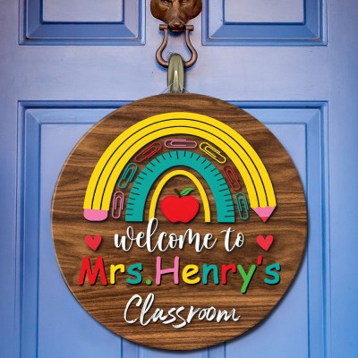 Personalized Wooden Teacher Classroom Door Hanger Back To School Gift Welcome Sign