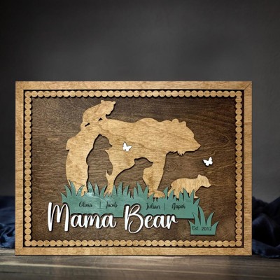 Personalized Mama Bear with Kids Names Wood Sign Home Decor For Mother's Day