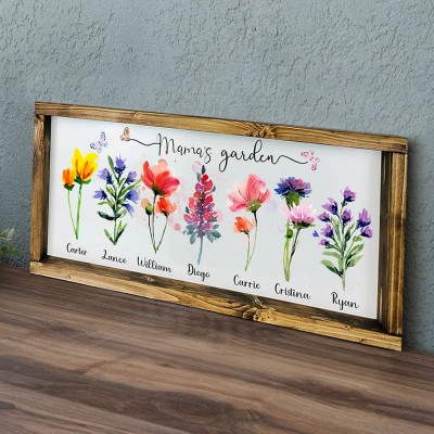 Personalized Mama's Garden Frame With Kids Names and Birth Month Flower For Mother's Day