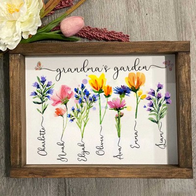 Personalized Grandma's Garden Frame Sign With Grandkids Names and Birth Flower Unique Mother's Day Gift