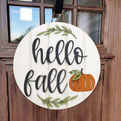 Hello Fall Door Hanger Farmhouse Entry Way Wall Home Decor Welcome Sign