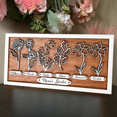 Custom Nana's Garden Birth Month Flower Frame With Grandkids Names For Mother's Day