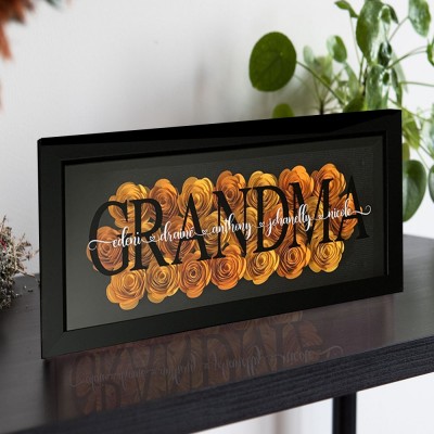 Personalized Flower Shadow Box With Kids Name For Grandma Mother's Day Gift Ideas