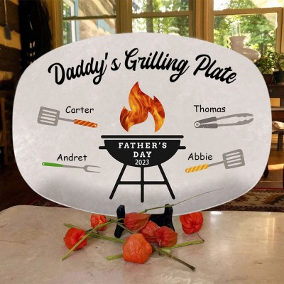 Personalized BBQ Dad Platter With Kids Name Daddy's Grilling Plate For Father's Day Gift Ideas