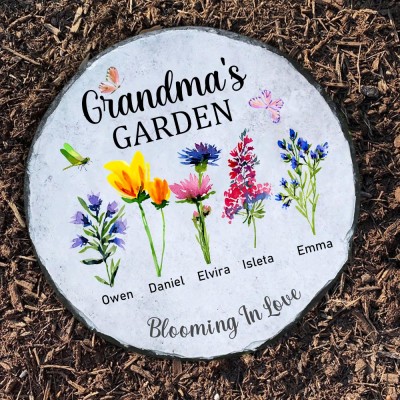 Personalized Grandma's Garden Birth Flower Plaque With Grandkids Names For Mother's Day Christmas