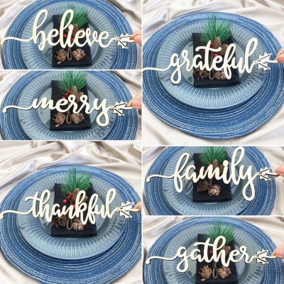 Thanksgiving Place Cards For Dining Table Decor Words Sign Set of 6